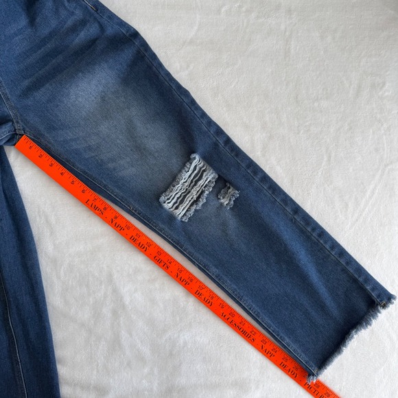 Dark Blue Distressed Denim Women’s Overalls - Picture 13 of 14